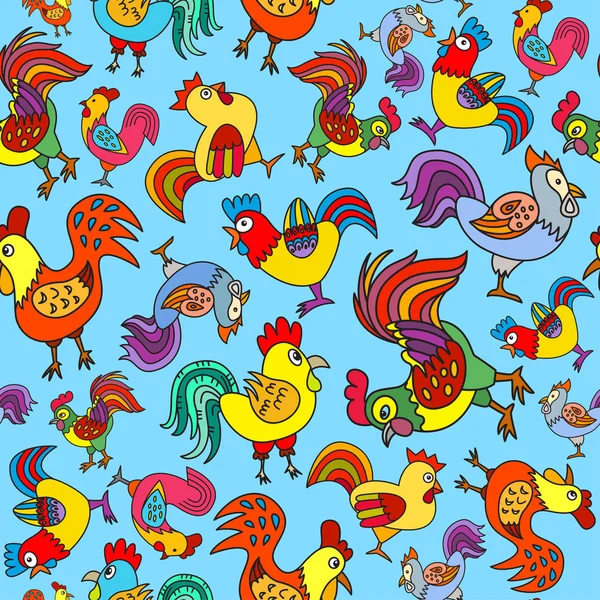 Seamless pattern with roosters. — Stock Vector