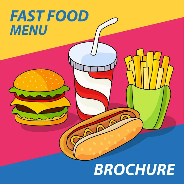 Zestaw Fast food. Hamburger, frytki, hot-doga i soft drink i — Wektor stockowy