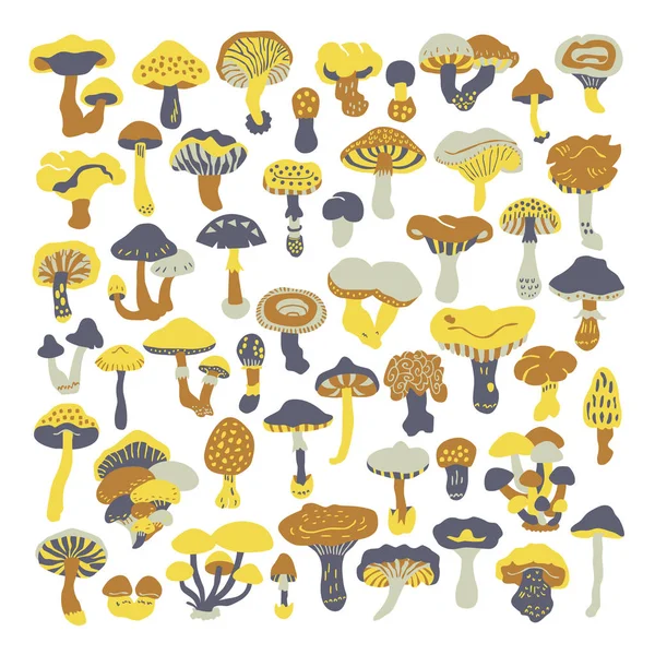 Set of vector doodles mushrooms. — Stock Vector