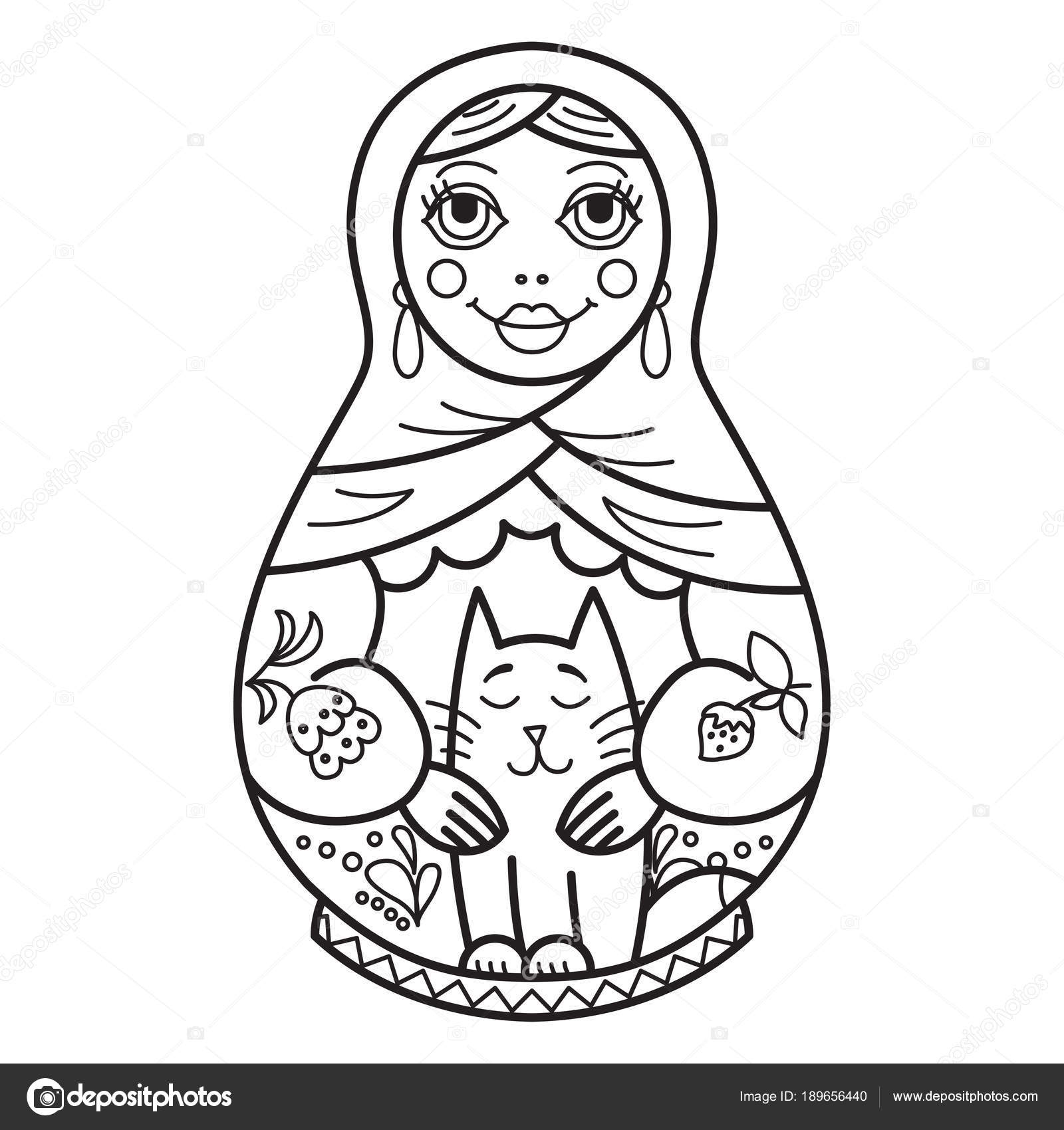 Boneca aninhada russa tradicional matryoshka Preto e stock illustration russian traditional nested doll matryoshka