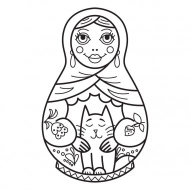 Rus geleneksel iç içe bebek (matryoshka). Siyah ve beyaz Il
