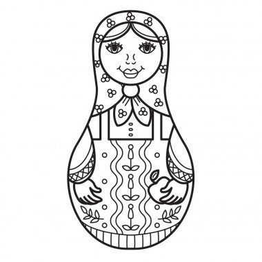 Rus geleneksel iç içe bebek (matryoshka). Siyah ve beyaz Il