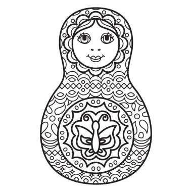Rus geleneksel iç içe bebek (matryoshka). Siyah ve beyaz Il