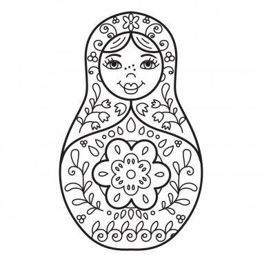 Rus geleneksel iç içe bebek (matryoshka). Siyah ve beyaz Il