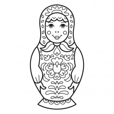 Rus geleneksel iç içe bebek (matryoshka). Siyah ve beyaz Il
