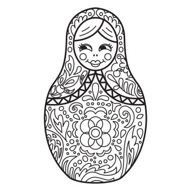Rus geleneksel iç içe bebek (matryoshka). Siyah ve beyaz Il
