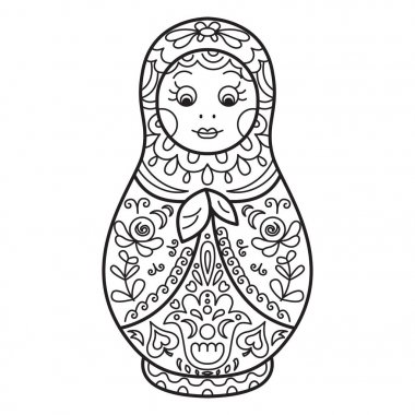 Rus geleneksel iç içe bebek (matryoshka). Siyah ve beyaz Il