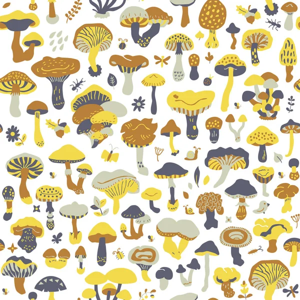 Vector seamless pattern with mushrooms. Autumn forest. — Stock Vector