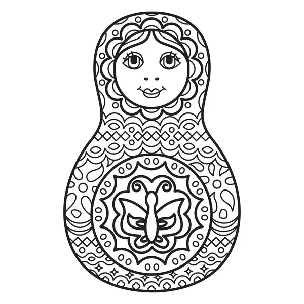 Russian traditional nested doll (matryoshka). Black and White Il — Stock Vector