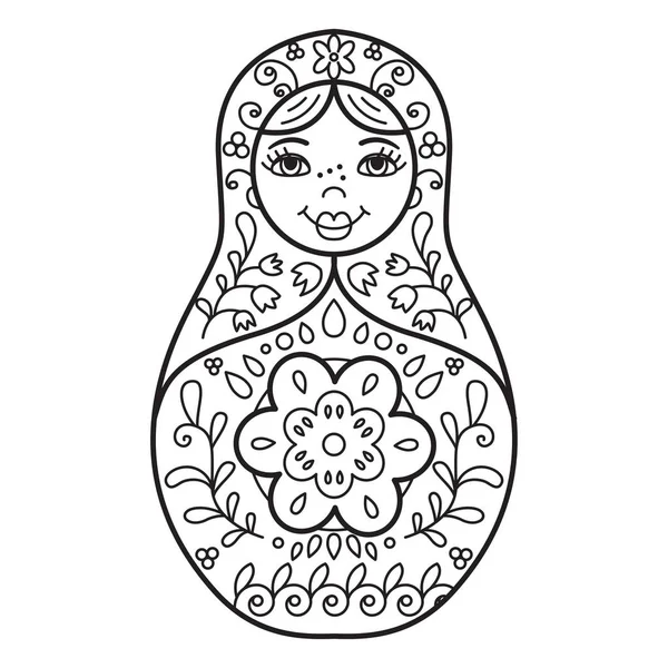 Russische traditionele geneste pop (matryoshka). Zwart-wit Il — Stockvector