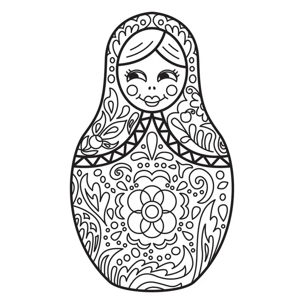 俄罗斯传统嵌套娃娃 (俄罗斯套娃)。黑白 Il — 图库矢量图片