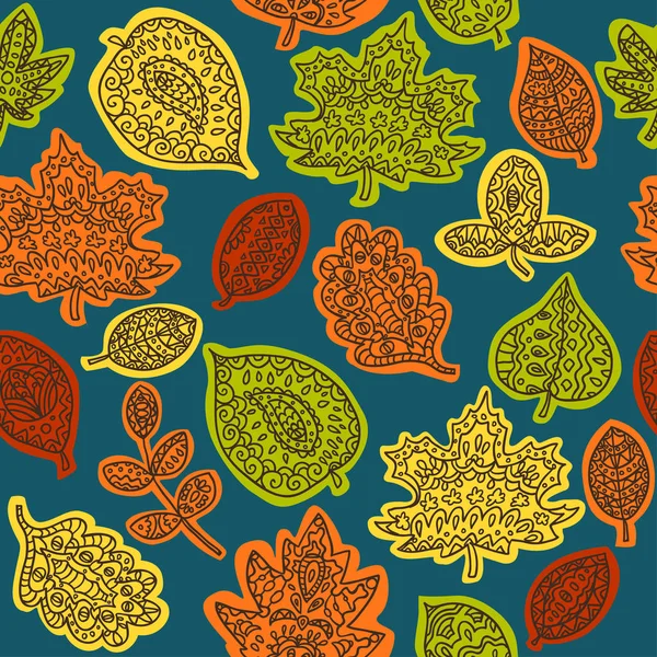 Doodle texturált levelek zökkenőmentes minta. — Stock Vector