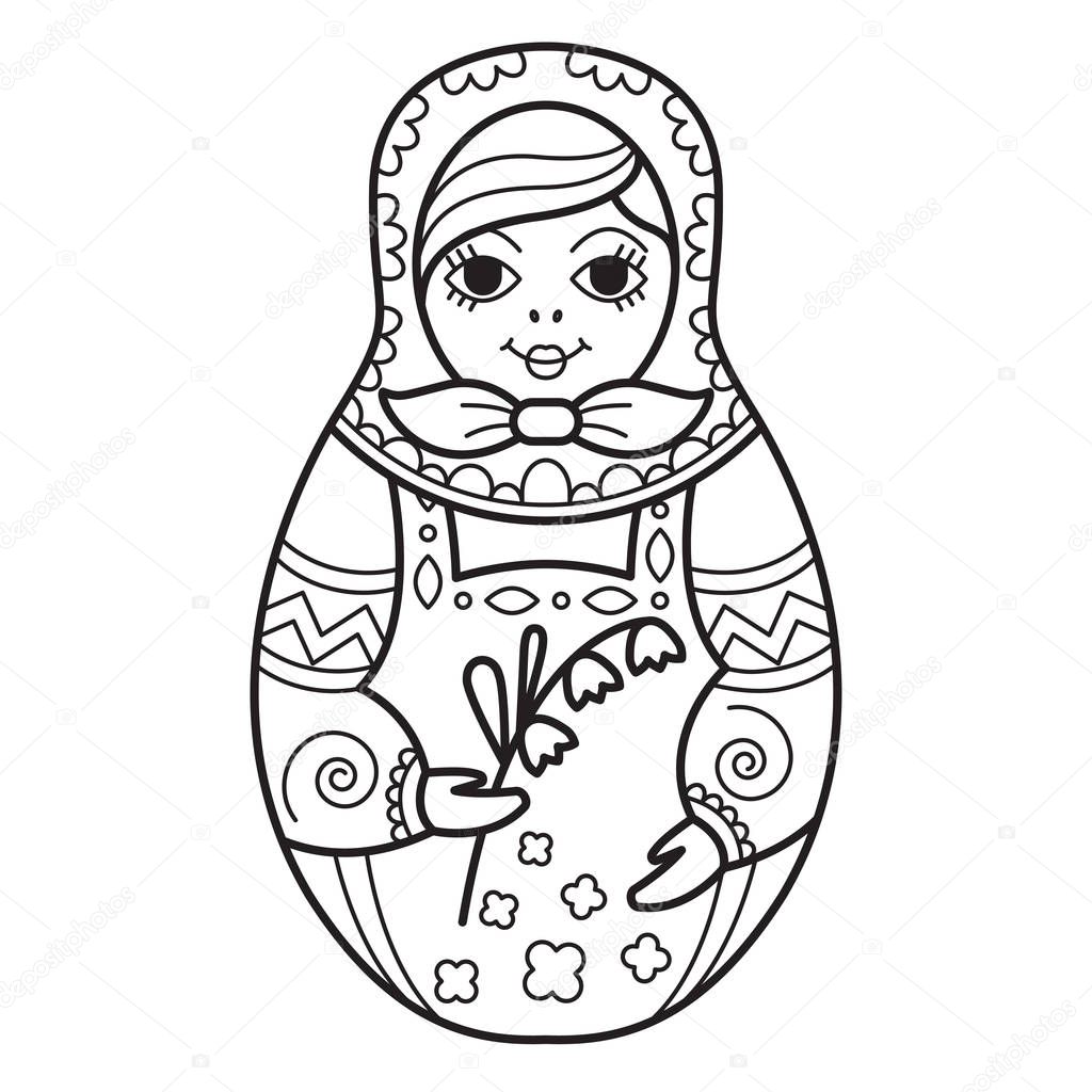 Russian traditional nested doll (matryoshka). Black and White Il