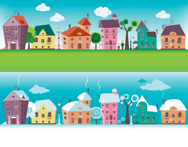 Pequeñas ciudades casas — Vector de stock