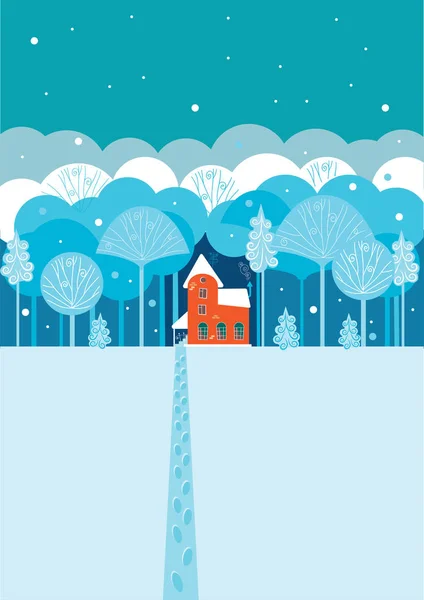 Casa de invierno en el bosque — Vector de stock