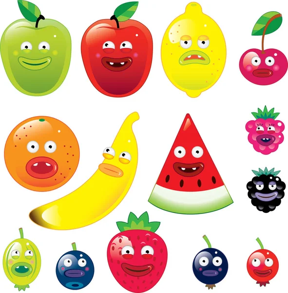 Frutas con caras divertidas — Vector de stock