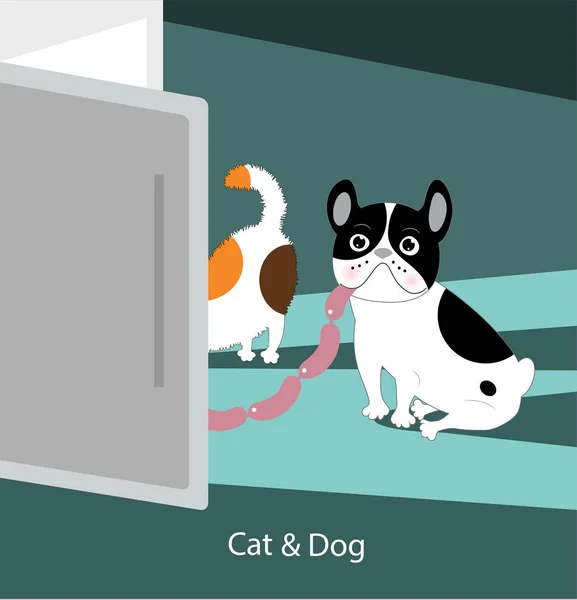 Смешные кошка и собака — стоковый вектор