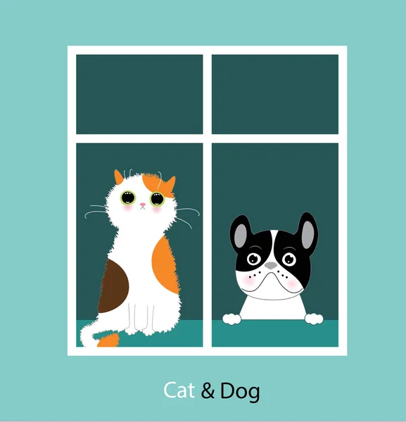 Divertido perro y gato — Vector de stock