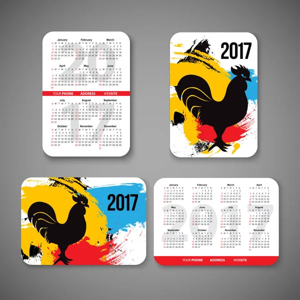 Template design ficka kalender 2017 med emblem av kinesiska år tuppen. vektorillustration. Vertikala och horisontella sida — Stock vektor