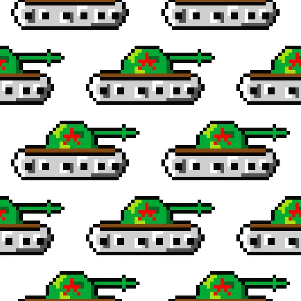Піксельне мистецтво векторні об'єкти для створення безшовного візерунка моди. Тло з танками для хлопчиків. модний стиль 80-90-х років, комп'ютерна гра — стоковий вектор