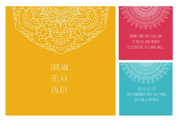 Ornement national Mandala. set Illustrations vectorielles avec devis relax. Pour impression ou conception web. Islam, arabe, motifs indiens . — Image vectorielle