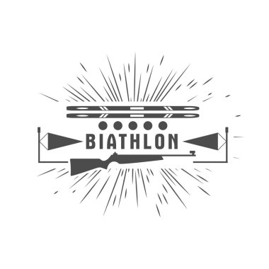 Biatlon logo rozet. Vektör çizim. Kış spor izole amblem tasarımı için.