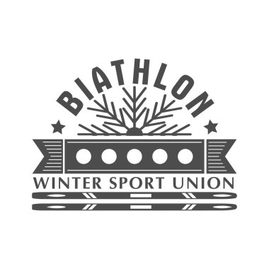 Biatlon logo rozet. Vektör çizim. Kış spor izole amblem tasarımı için.