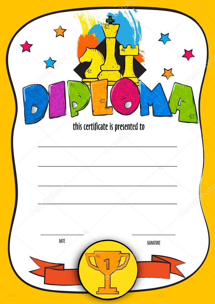 Vector template diploma of the winner tournament. certificate of participation in a competition for printing. vector background for chess kids club