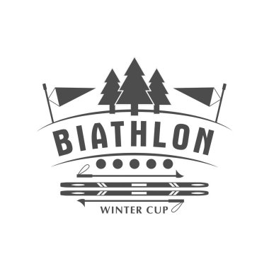 Biatlon logo rozet. Vektör çizim. Kış spor izole amblem tasarımı için.