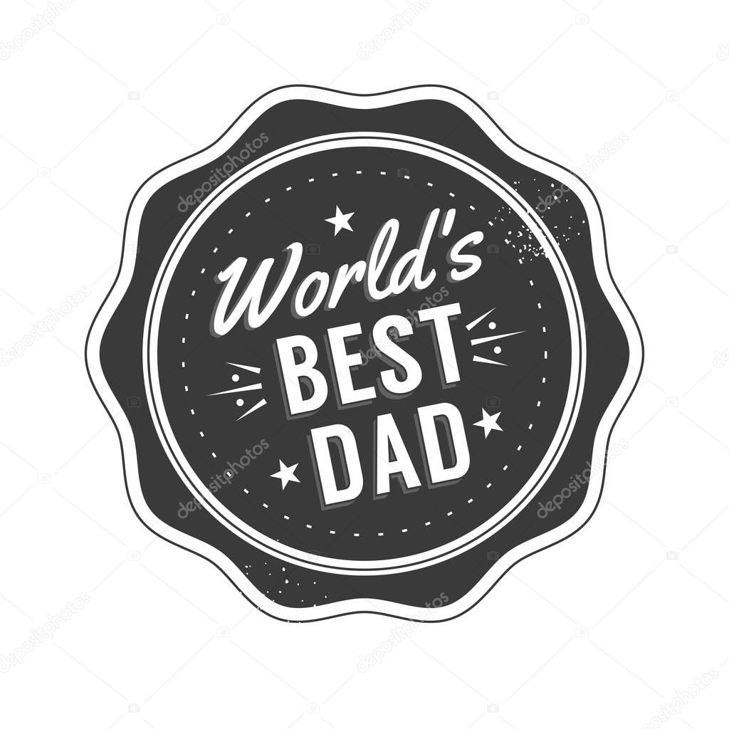 Isolated Happy fathers day quotes on the white background. World s best dad. Congratulation label, badge vector. Mustache, stars elements for your design.