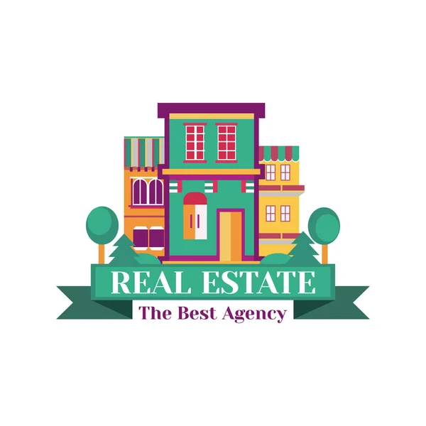 Vettore colorato casa di paese, logo isolato sullo sfondo bianco. Badge modello per lo stile aziendale dell'agenzia immobiliare . — Vettoriale Stock