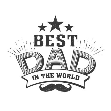 İzole mutlu gün tırnak beyaz arka plan üzerinde babalar. Dünyadaki en iyi baba. Kutlama etiket, rozet vektör. Bıyık, yıldız öğeleri tasarımınız için