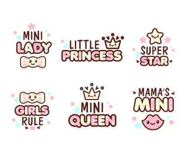 Bebek kız nesneleri ile şirin Kawaii emoticons