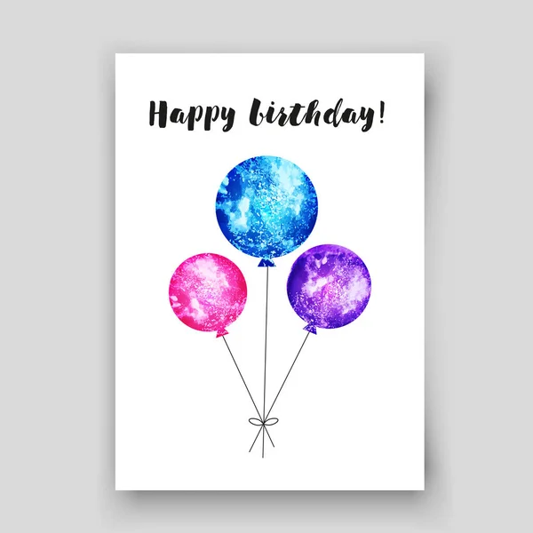 Carte d'anniversaire avec ballon aquarelle. Conception vectorielle de jour heureux pour l'impression, web. Éléments isolés du parti sur fond blanc . — Image vectorielle