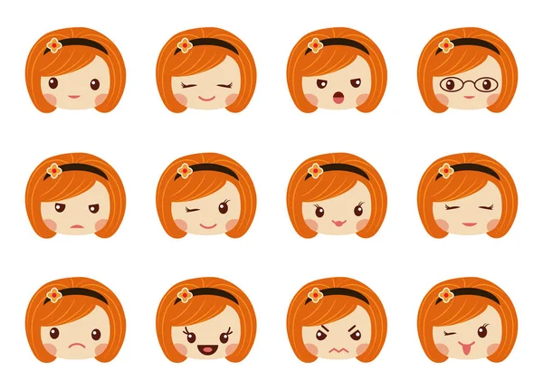 Emoji ensemble de filles, collection avatar — Image vectorielle