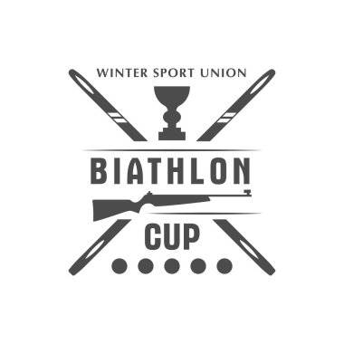 Biatlon logo rozet. Vektör çizim. Kış spor izole amblemi