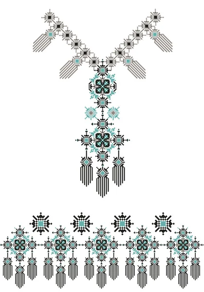 Έθνικ κολιέ διάνυσμα κέντημα για μόδα των γυναικών. Pixel tribal σχέδιο για εκτύπωση ή web design. Κοσμήματα, κολιέ, crystal εκτύπωσης σε ύφασμα. Άνευ ραφής — Διανυσματικό Αρχείο
