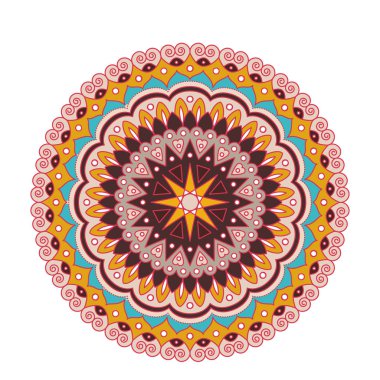 Dekoratif Arapça yuvarlak dantel süslü mandala. Vintage vektör desen baskı veya web tasarımı için. renkli arka plan.