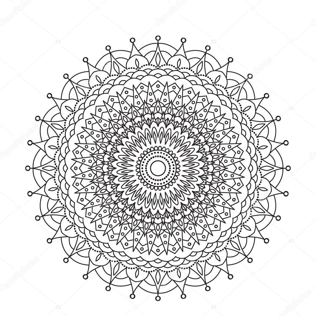Coloring Book Mandala. Circle lace ornament, round ornamental mandala pattern, black and white design. vector for coloring page