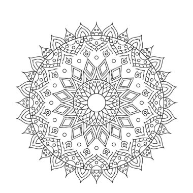 Boyama kitabı Mandala. Süs mandala desen, siyah ve beyaz tasarım yuvarlak dantel süs daire içine alın. sayfa boyama için vektör