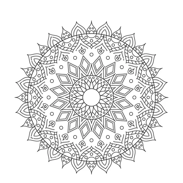 Mandala χρωματισμός βιβλίο. Κύκλος στολίδι δαντέλα, στρογγυλή σχεδιασμός πατρόν, μαύρο και άσπρο διακοσμητικά μάνταλα. φορέα για το χρωματισμό σελίδα — Διανυσματικό Αρχείο
