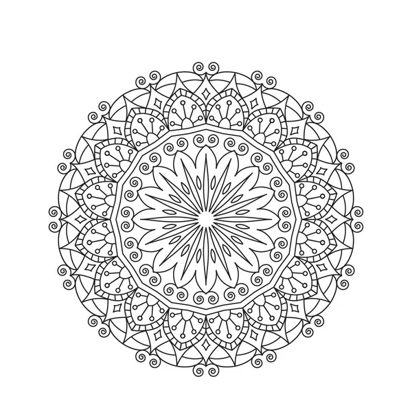 Mandala χρωματισμός βιβλίο. Κύκλος στολίδι δαντέλα, στρογγυλή σχεδιασμός πατρόν, μαύρο και άσπρο διακοσμητικά μάνταλα. φορέα για το χρωματισμό σελίδα — Διανυσματικό Αρχείο