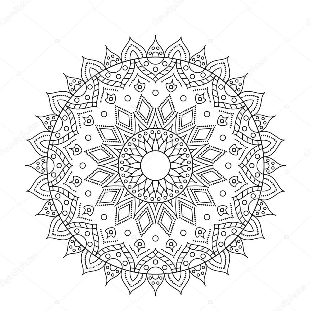 Mandala de libro para colorear. Adorno de encaje, redondo