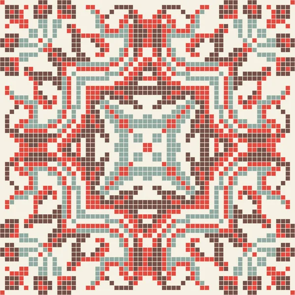 Etniska pixel sömlösa mönster broderi, traditionell geometriska design, tyg del av indiska folkkultur — Stock vektor