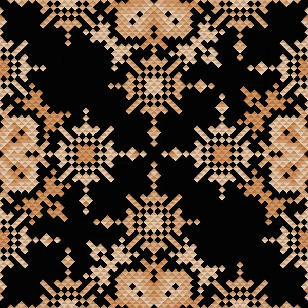 Etniska pixel sömlösa mönster broderi, traditionell geometriska design, tyg del av indiska folkkultur — Stock vektor