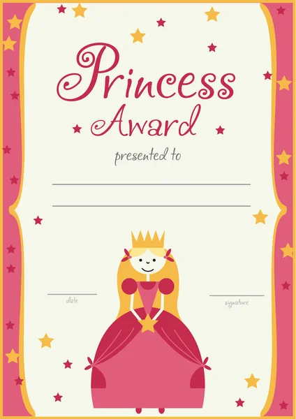 Le modèle de certificat princesse filles anniversaire ou fête . — Image vectorielle