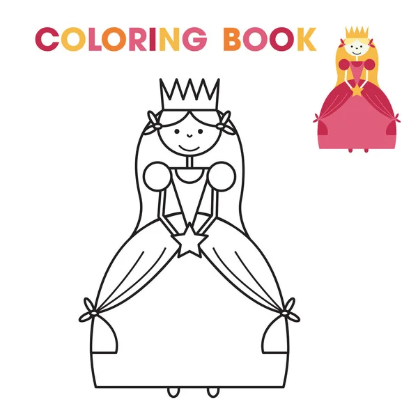 Livro de colorir de meninas pequenas - a princesa —  Vetores de Stock