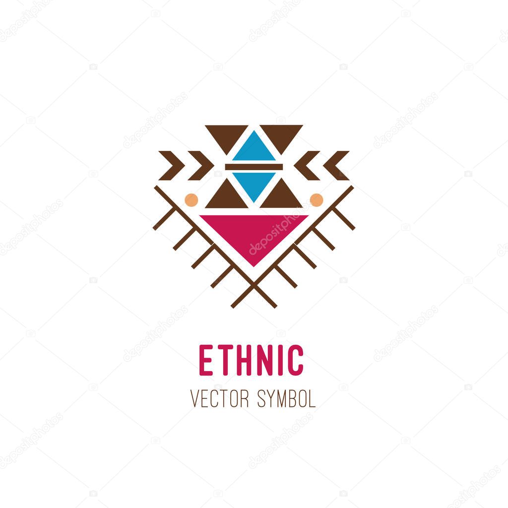 Native tribal logo. Colorful geometric design, aztec and indian culture ornament. Flat style vector icon isolated on white background. geometric art