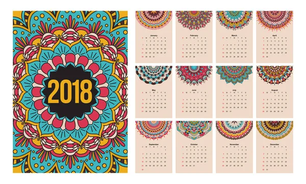 Kalender mandala 2018 — Stock vektor