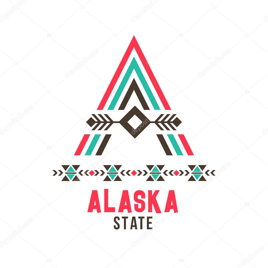 Alaska state ethnic logo. North America social, specific racial and cultural group design, unique A letter character and spirit of a northern Eskimo community. Vector illustration